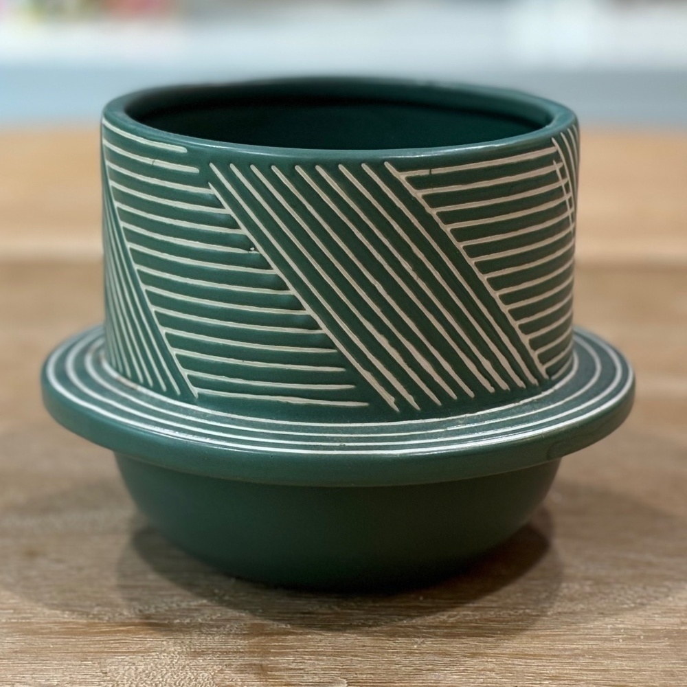 NWT Anthropologie Green Handpainted Stoneware Vase, Small